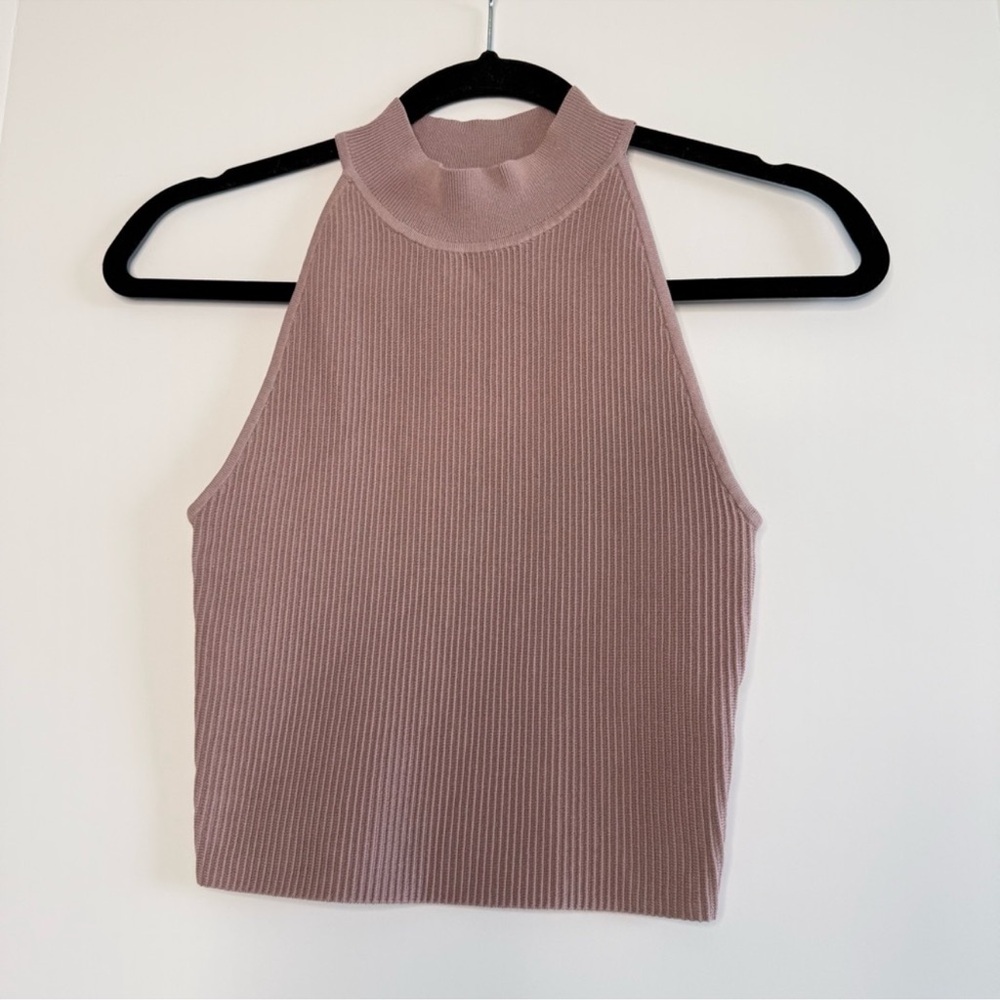 Sleeveless Ribbed Knit Top in Brown